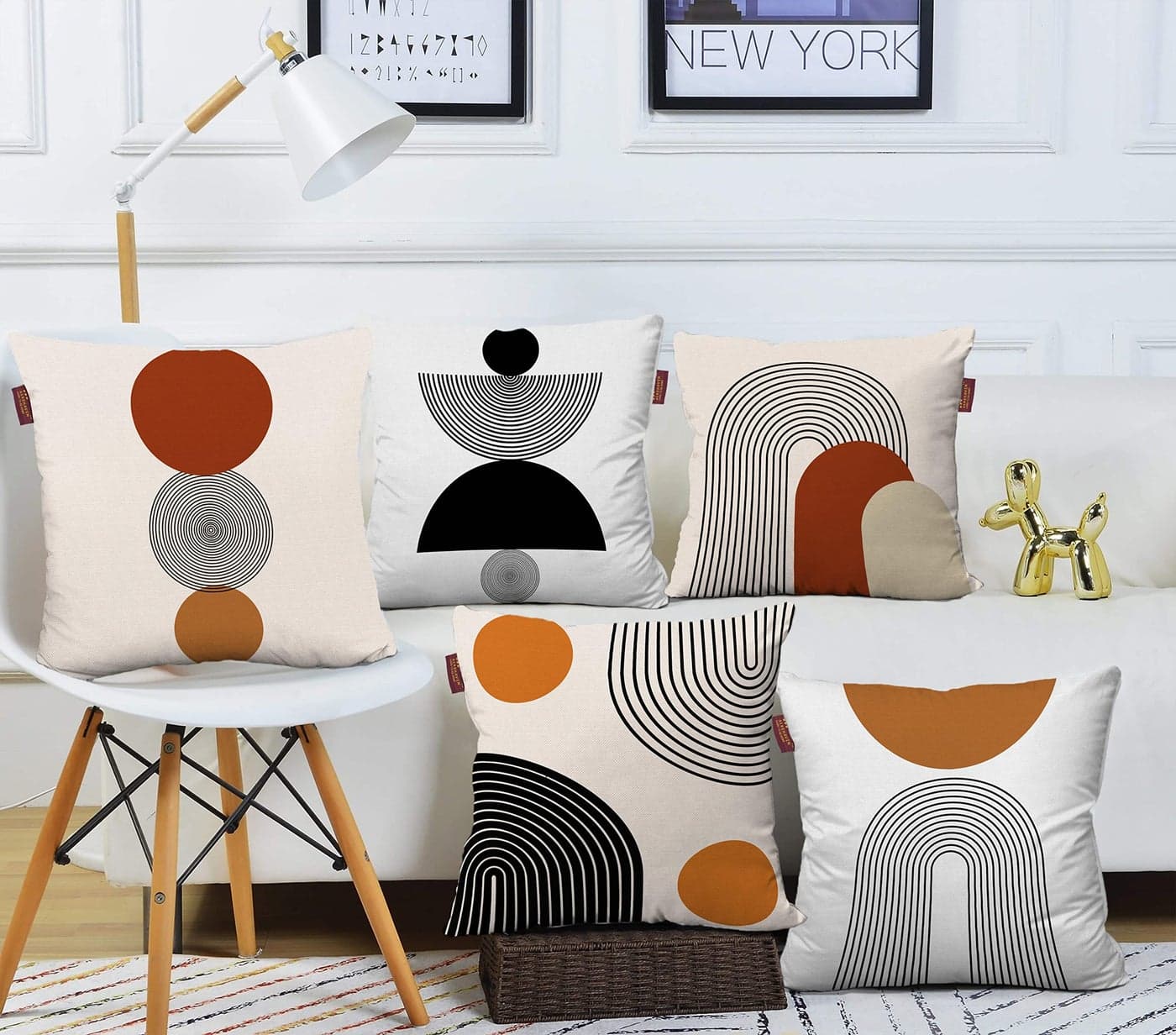 AEROHAVEN Cotton Premium Set Of 5 Geometric Digital Printed Hand Stitched Throw Pillow/Cushion Covers - (Off-White, 18 X 18 Inch)