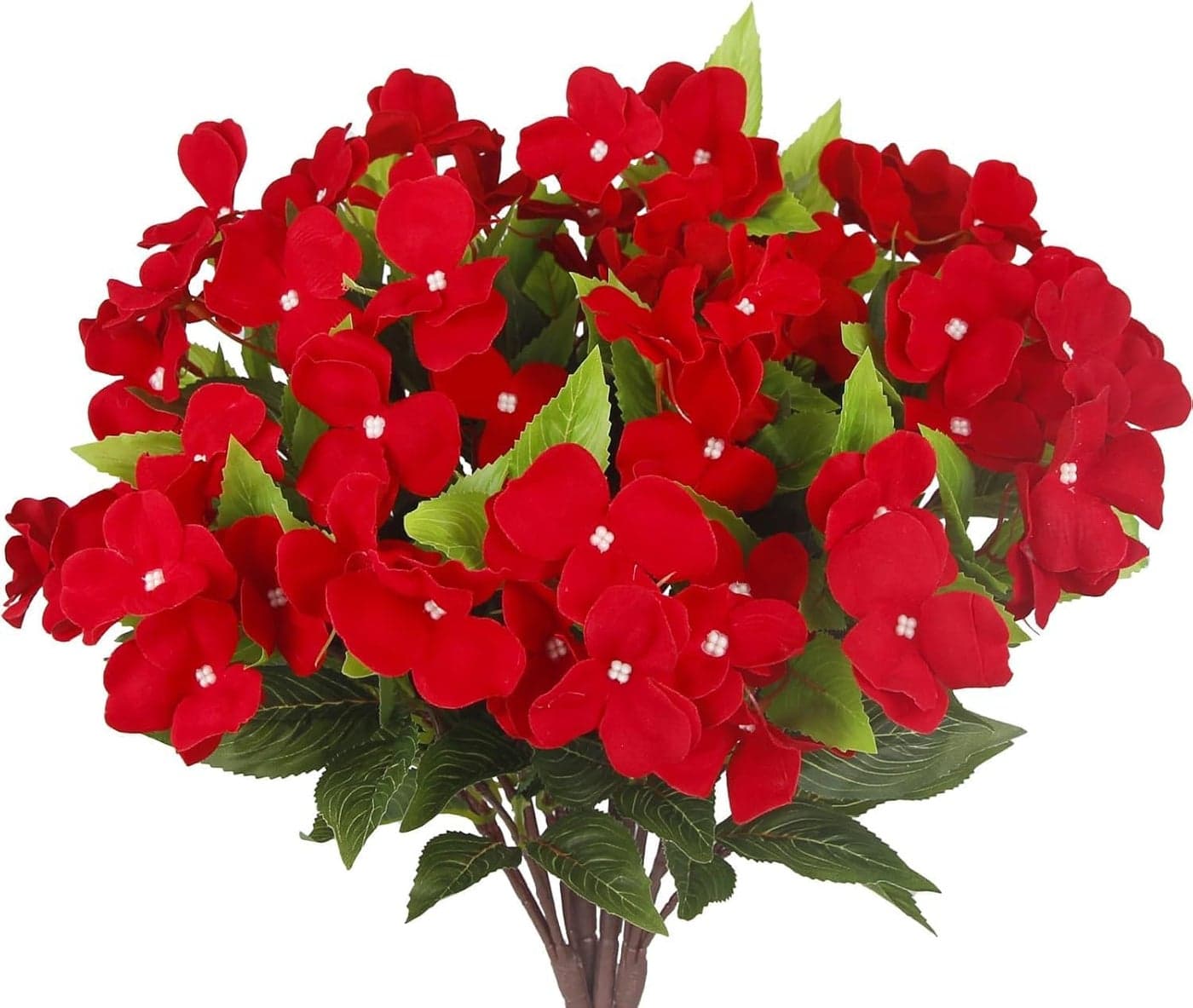 Fox & Fern Artificial Silk Impatiens Flower Bouquet | UV Resistant Plant for Home, Office, Wedding Decor GAAFIM-38R (Pack of 1) (Red)