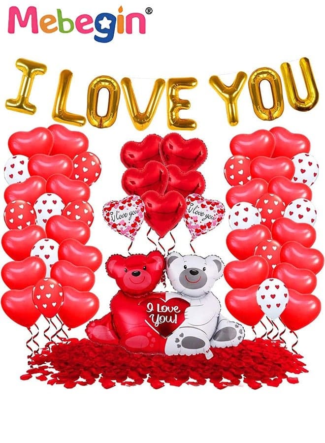 Anniversary Decorations Set, Valentine's Day Decorations, Confession Supplies Kit with 18 Balloons with Heart Patterns, 1 I Love You Foil Balloon, 1 Large Balloon in Shape of 2 Bears Holding Heart Sign and Other Accessaries, DIY Romantic Party Supplies, Suitable for Anniversary, Proposal and Confess