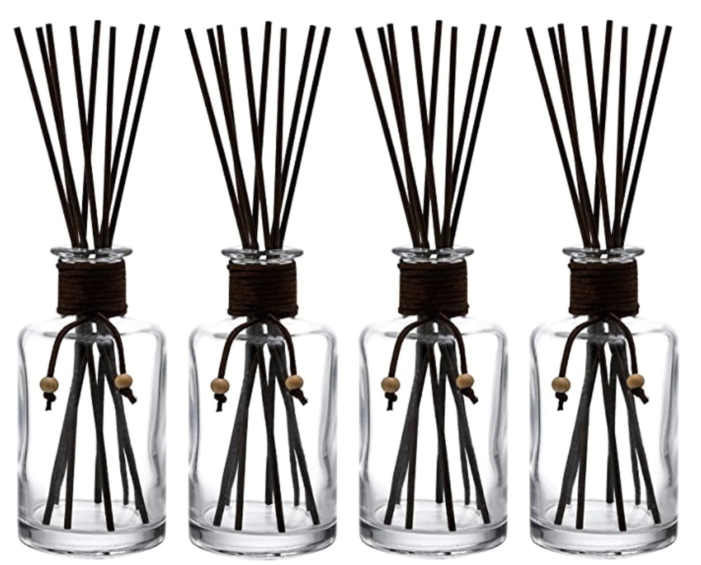 WHOLE HOUSEWARES Set of 4 Diffuser Bottles with Sticks 75oz Empty Glass Diffuser Bottle for Essential Oils Oil Diffusers Container with 32pcs Reed Sticks for Aromatherapy and Home Fragrance