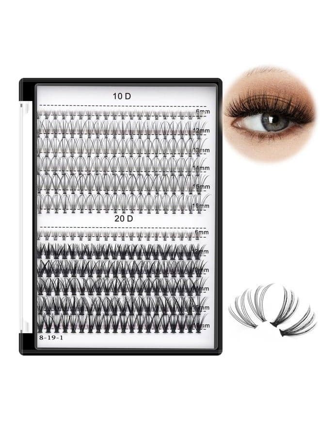 Lash Extension 240pcs C Curl 10D/20D Cluster 8/9/10/11/12mm,10/11/12/13/14mm,12/13/14/15/16mm Mixed Individual Cluster Lashes (10D+20D 12/13/14/15/16mm and Under Eyelashes)