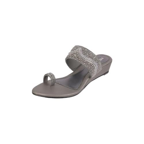 Metro Women Gun Metal Synthetic Embellished Ethnic Wedge Party Sandal UK/6 EU/39 (35-1634)