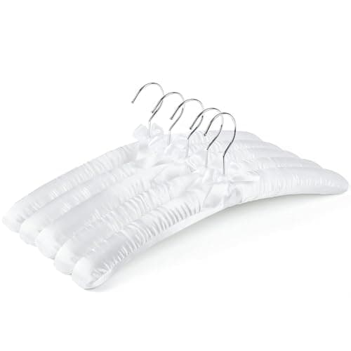 Amber Home 5 Pack Large White Satin Padded Hangers, 17" Non-Slip Cushioned Hangers for Sweaters, Silk Dress, Wedding Dress, Bridal Gown, Cashmere