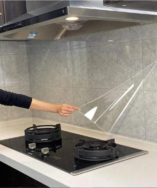 HOMSUN Transparent Self-Adhesive Sticker for Kitchen Use Greaseproof Sticker Waterproof and Oil-Proof (12in x 4ft, Clear Vinyl)
