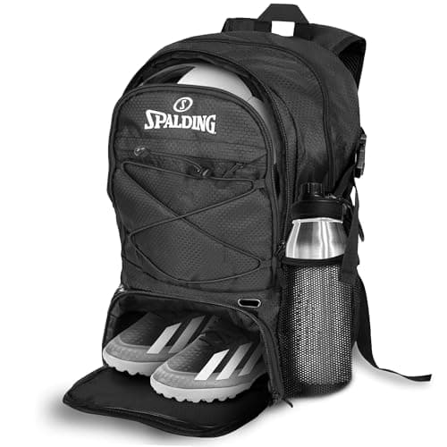 Spalding Soccer Backpack Sports Bag Black Soccer Bag with Ball and Shoe Compartment Use for Track Bags Basketball Sport Ball Accessories Stuff Gifts for Sports Players