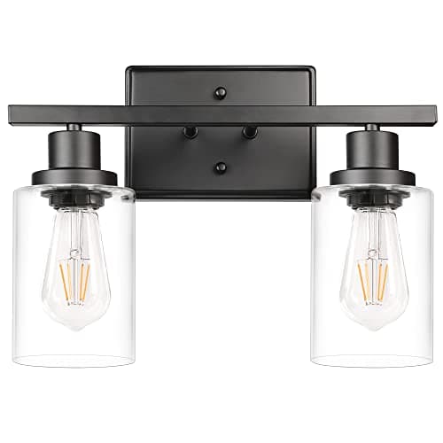 Ascher 2-Light Wall Sconces, Modern Vanity Light Fixture Black Finish, Wall Light with Clear Glass Shade for Mirror Hallway Bedroom, E26 Base (Bulbs Not Included)