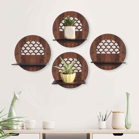 9br Wall Mounted Shelf for Living Room Stylish MDF Floating Shelf Freestanding for Living Room Bedroom Kitchen Easy Assembly Set of 4Round Shelf