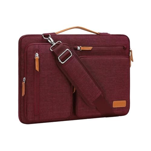 MOSISO 360 Protective Laptop Shoulder Bag,15-15.6 inch Computer Bags Compatible with MacBook Pro 16 inch, HP, Dell, Lenovo, Asus Notebook,Side Open Messenger Bag with 4 Zipper Pockets, Wine Red