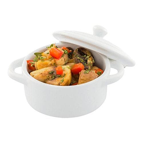 Restaurantware 3 Ounce Mini Cocotte 10 Oven-Safe Mini Dishes - Built-In Handles Microwave-Safe White Porcelain Mini Dutch Oven With Lid Dishwasher-Safe For Baking Appetizers Or Desserts