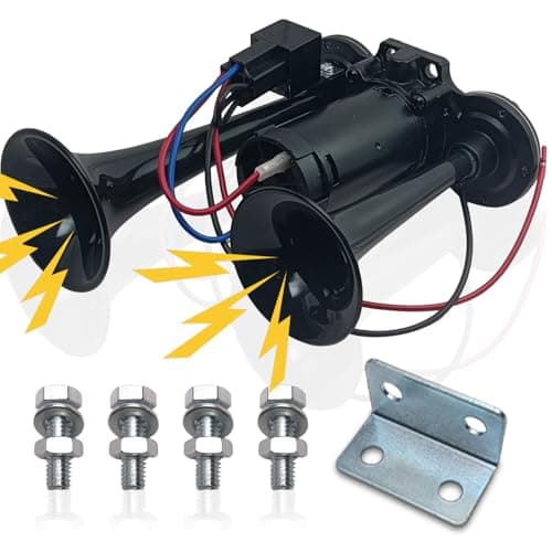 ZJ1WYZQQ 12V 600DB Air Horn Dual Trumpets, Super Loud Truck Train Horns Kit with Air Compressor for 12V SUV Motorcycle Trucks Pickup Lorries Trains Cars Boats(black)