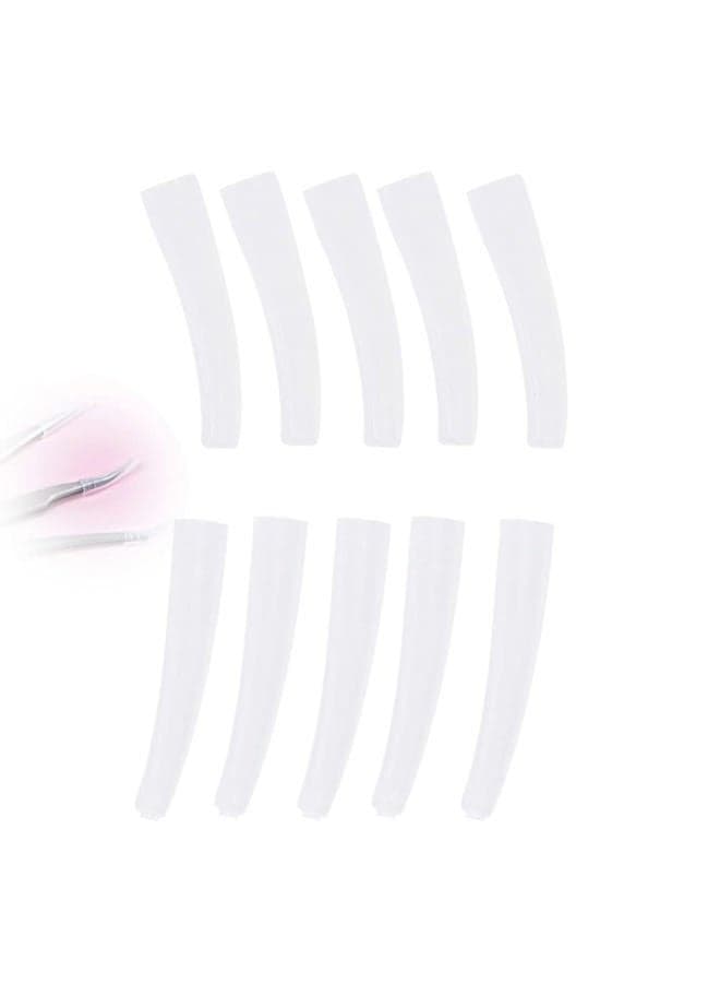 Transparent Plastic Elbow Tweezers, 10Pcs Non-Slip Eyelashes Grafting Head Cover + Stainless Steel Tweezers Protective Cover For Men & Women - Eyelashes Grafting Accessories