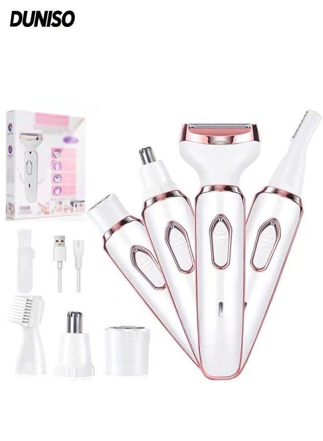 Electric Lady Shaver, Cordless 4 in 1 Electric Lady Shaver for Women, Rechargeable Painless Razor,Portable Waterproof Bikini Trimmer,Suitable for Face Legs Underarm Nose and Eyebrow