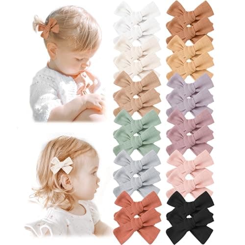 Niceye Baby Hair Clips 24 Pcs Fully Lined Hair Bow Clips for Fine Hair Cotton Tiny Hair Barrettes for Infants Toddlers and Little Girls