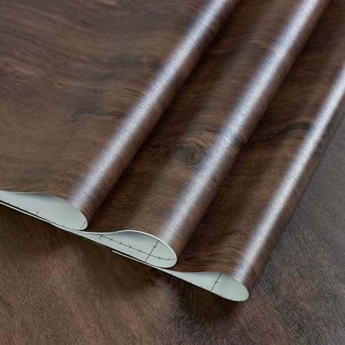Dark Brown Wood Grain Contact Paper Peel and Stick Walnut Textured Self-Adhesive Wallpaper Bubble-Free Design Matte Thickened 16x78inch Waterproof Counter Top Stick Paper Wood Vinyl Wrap for Cabinets
