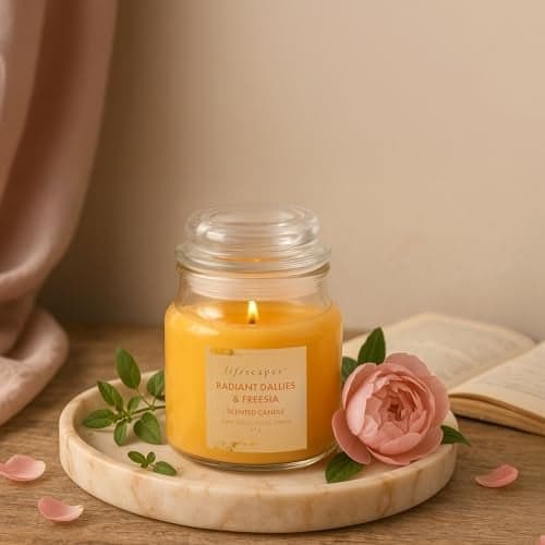 Lifescsapes Scented Jar Candle -Radiant & Fressia, 85g, 3oz | 16 Hours Approximate Burn Time | Premium Fragrance for Home Decor and Relaxation
