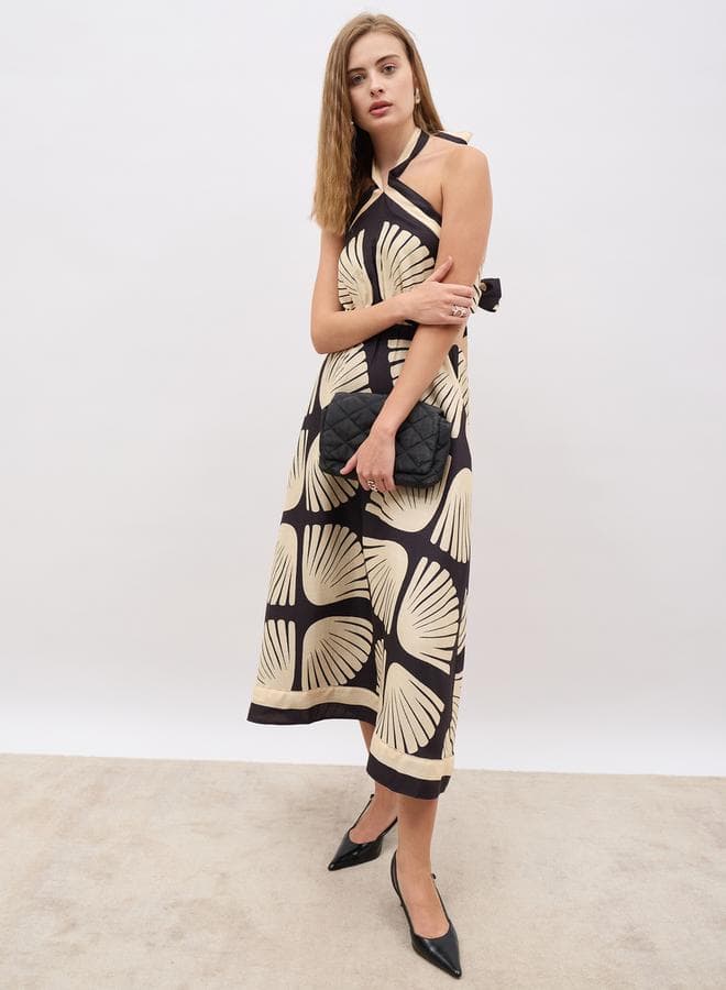Halterneck Printed Midi Dress — XL