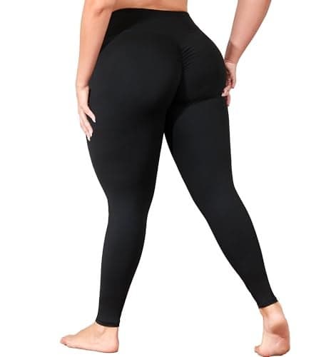Plus Size Leggings with Pockets for Women, Black Yoga Pants Tummy Control, Scrunch Butt Lifting Workout Leggings, Soft Gym Clothing High Waist 3X