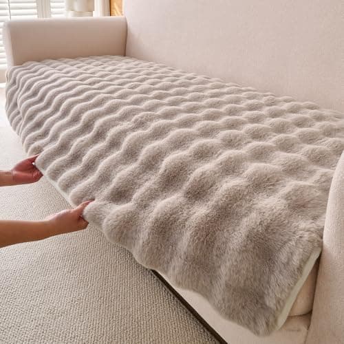HOKIPO 'FurHug' Premium Faux Rabbit Fur Sofa Seat Mats for L Shape and 1/2/3 Seater Sofa. Make Your Own Sofa Cover Set, Mat Length 90(D) x 120(L) cm, Latte Brown (AR-5013-LCF)