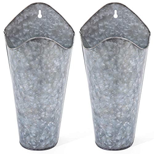 Mkono Galvanized Metal Wall Planter Farmhouse Wall Vase for Artificial Plants Flowers Rustic Hanging Fake Flowers Holder Country Home Bedroom Living Room Decor Set of 2 Silver Small