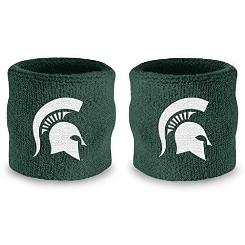 Michigan State University Wrist Sweatbands - Athletic Cotton Terry Cloth Wrist Bands for School Basketball, Tennis, Football, Baseball (Pair)
