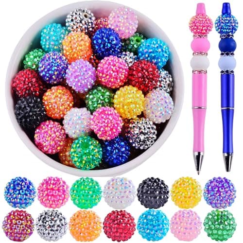 20mm Rhinestone Beads for Pens 20pcs Beaded Pens Beads Bling Glitter Suger Bugglegum Beads Large Balls Crystal Pen Beads for DIY Pens Keychain Making Suppliers Bulk