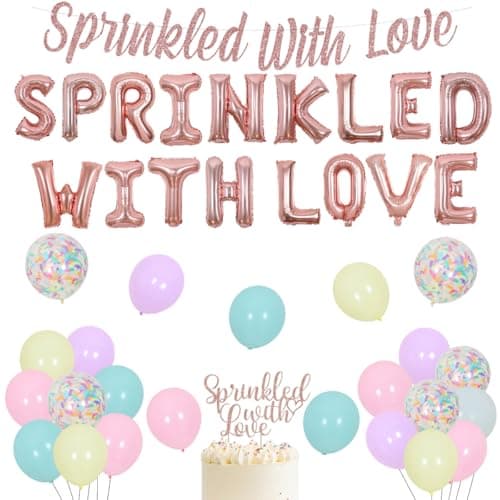 Fangleland Baby Sprinkle Decorations for Girls Sprinkled With Love Banner Cake Topper Balloons Rose Gold Gender Reveal Baby Shower Party Supplies