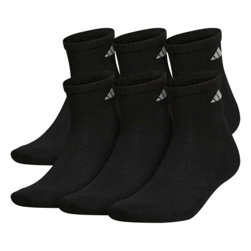 adidas Men's Socks, Athletic Cushioned Quarter 6-Pack, Ankle Fit with Arch Support