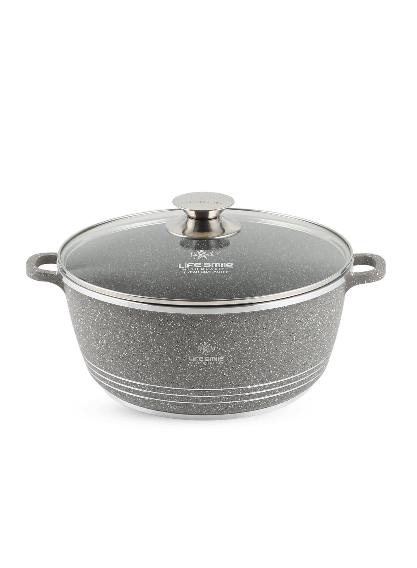 24cm Cooking Pot - Life Smile 4.1L Non stick Pot,Multi Layer Non Stick Granite Coating 100% PFOA Free aluminum Soup Pot - Glass Lid With Silicone Rim Casseroles- Fixed Handles - Oven Safe Stock Pot