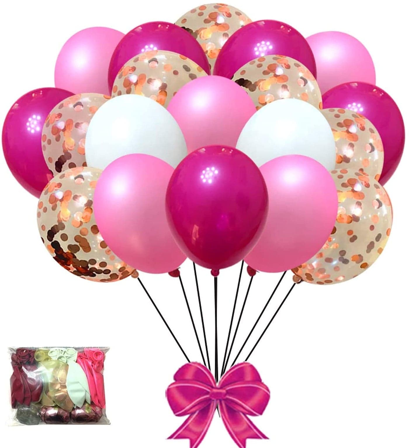 LAZYBEEE Pink and Baby Pink and White Balloons 12 inch Premium Latex Confetti Balloons & 64 ft Ribbon - Pink Party Decorations Supplies (Pink)