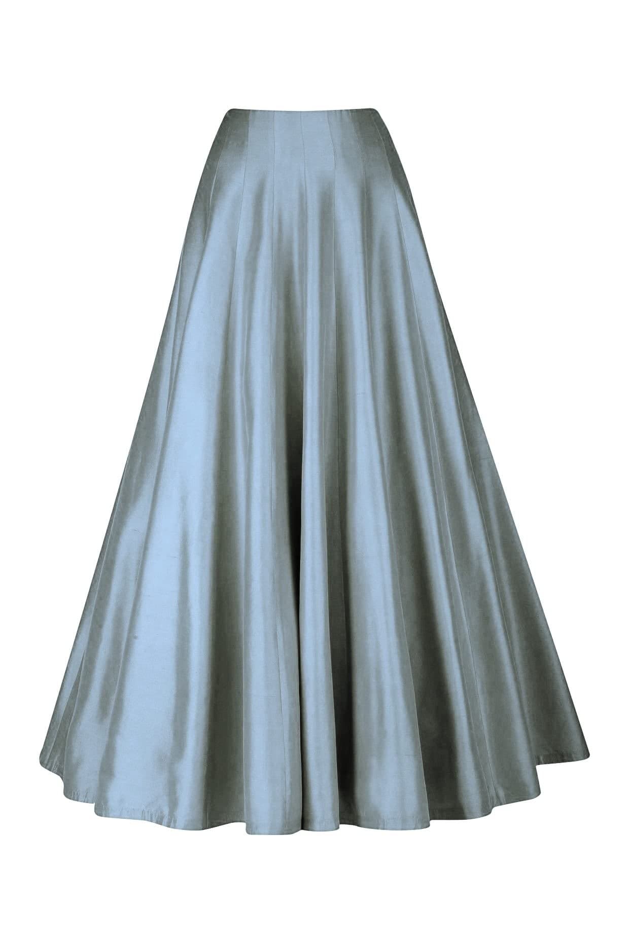 JANAK Girls Silk Fabric Long Ghera Kali Pattern Skirt (Grey), Free Size