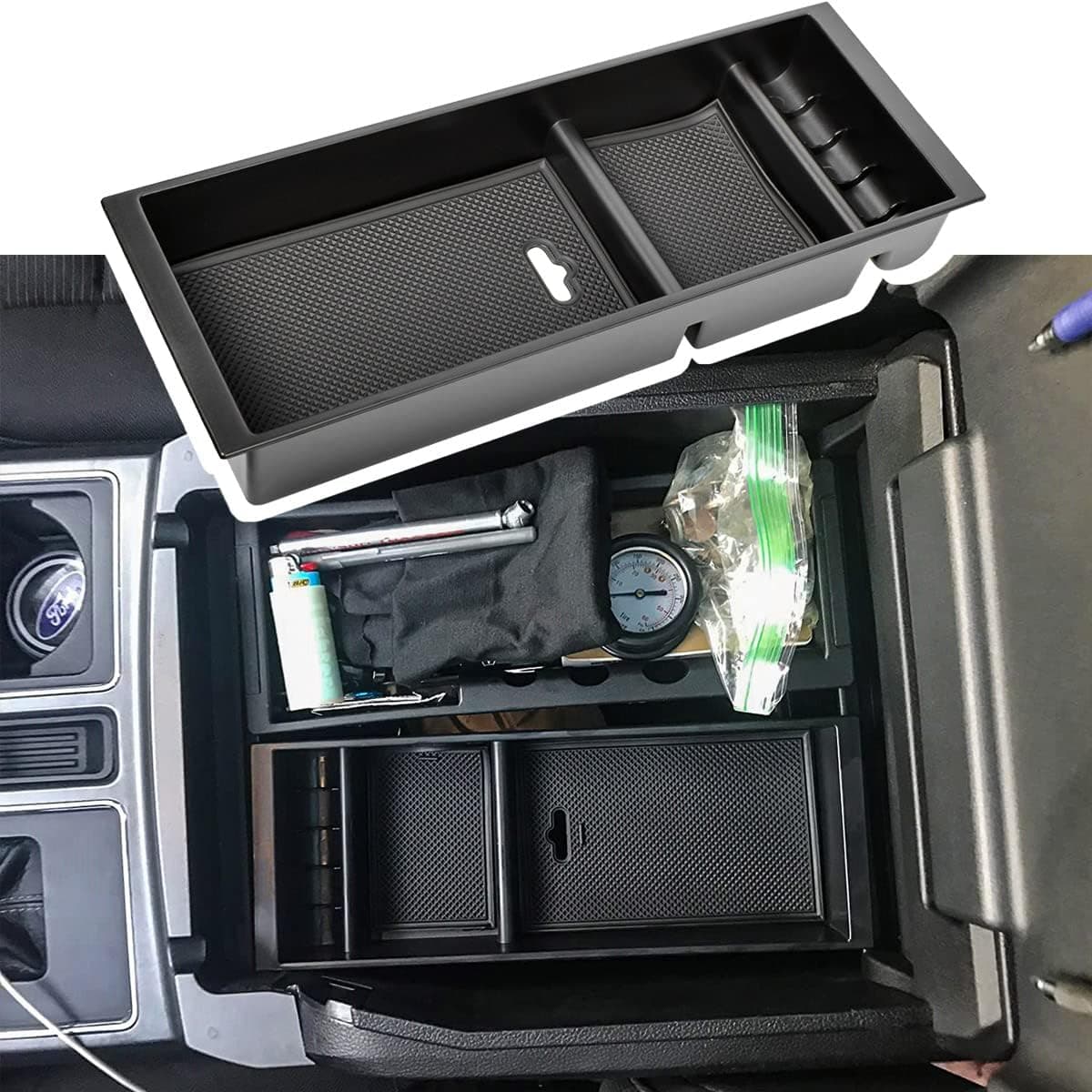 EDBETOS Center Console Armrest Organizer for Ford F150 (2015-2019) with Coin Box Holder and USB Hole