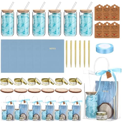 6 Sets Bridal Shower Prizes for Play Winners Wedding Bachelorette Bridal Shower Gifts Party Favors Including Glass Cans Notebooks Ballpoint Pen Soy Candles Wood Coaster Gift Bag Thank You Cards(Pink)