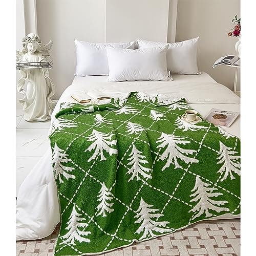 Ultra Soft Cozy Christmas Tree Green Pine Fluffy Microfiber Knitted Throw Blanket Lightweight Blanket for Sofa Couch Bed Travel 50"X60"¡