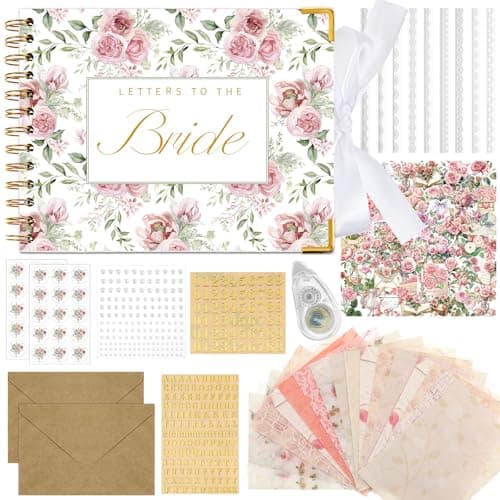 Humyoun Wedding Guest Book Letters to The Bride Scrapbook Wedding Memory Book Bridal DIY Blank Paper Scrapbook Photo Album Guest Sign with Pearl Stickers(8.5 x 7 Inch,Rose Style,Pink)