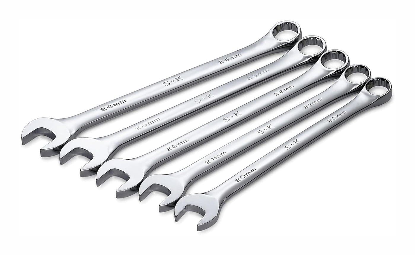 SK Tools USA 5 Piece Long Pattern 12 Point Metric SuperKrome Combination Wrench Set 20MM 40MM 86041