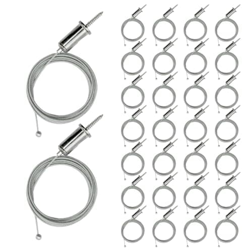 30 Pack Hexagon Garage Lights Suspension Cables Kit Steel Hanging Chains 1m / 3.28ft, Hex Honeycomb Light Connectors Pendant Light Wire Rope Cable Heavy Duty Chandelier Wire Adjustable (1m 30pcs)