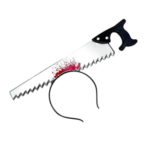 Dzrige Halloween Horror Props Bloody Saw Headband Saw Through Head Headband Scary Weapon Headbands for Halloween Zombie Party Masquerade Mischief Props Decoration