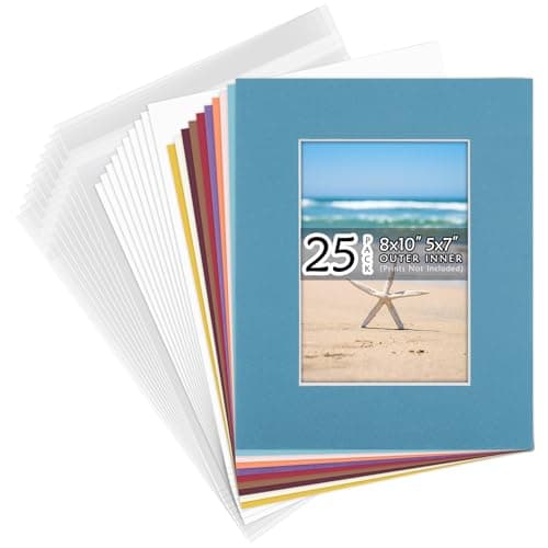 Pack of 25 sets 8x10 MIXED COLORS Picture Mats Mattes Matting for 5x7 Photo + Backing + Bags