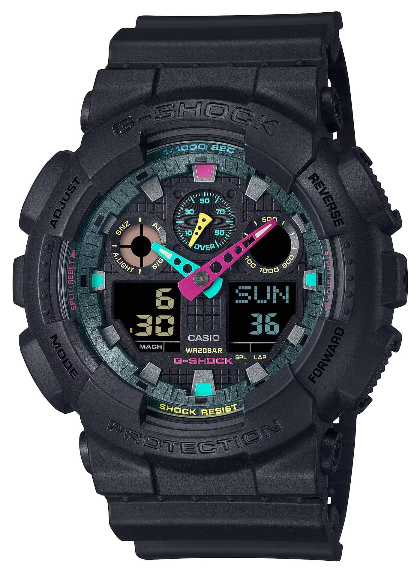 G-Shock GA100MF-1A Analog-Digital Multi-Color Black Resin Watch