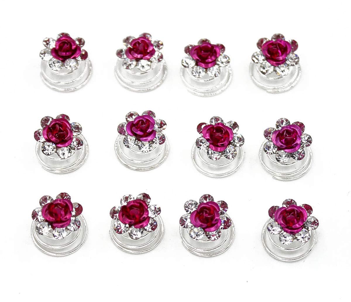 24 Pcs Bridal Wedding Rhinstone Spiral Twist Screw Hair Pins Rose Flower Hair Clips Spiral Bobby Pins Hair Bun Styling Tool Hair Accessories Rose Red