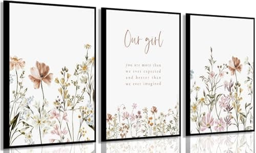 3 Pcs Wildflower Wall Art Poster print Girl Nursery Wall Decor Flower picture artwork Floral Botanical Painting for Baby Girl Nursery Office Inspirational Wall Decoration,Unframed12x16in