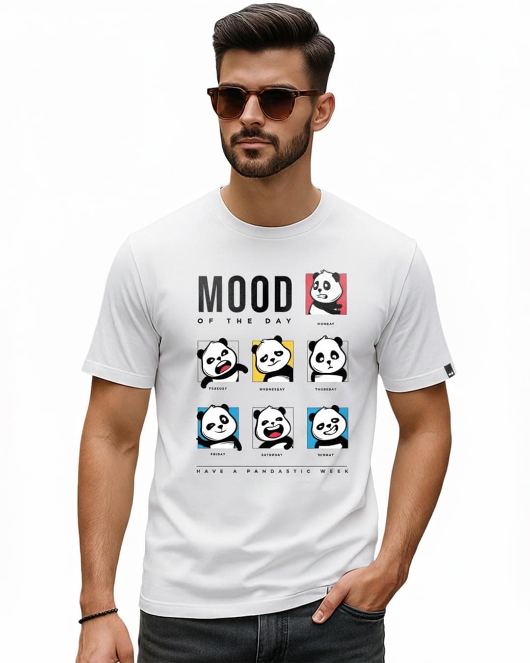 Bewakoof Men's Printed 100% Cotton T-Shirt - Regular Fit, Round Neck, Half Sleeves White