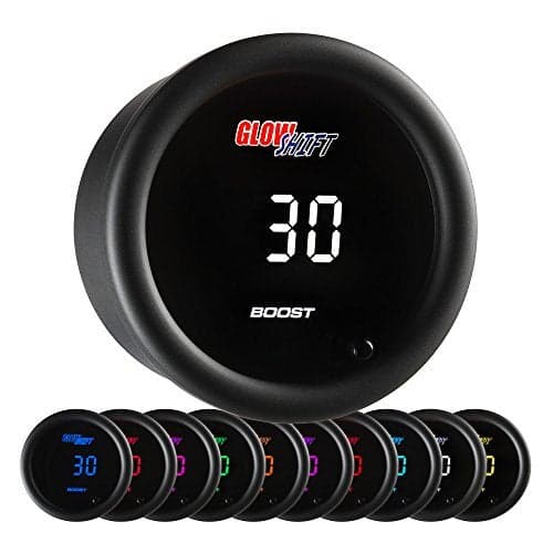 GlowShift 10 Color Digital 30 PSI Boost/Vacuum Gauge Kit - Includes Electronic Pressure Sensor - Multi-Color LED Display - Tinted Lens - for Car & Truck - 2-1/16" (52mm)