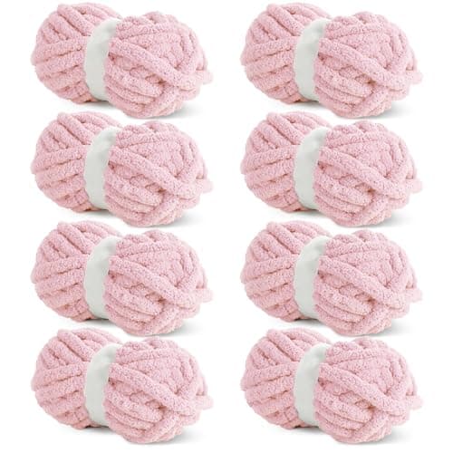 HOMBYS Pink Chunky Chenille Yarn for Crocheting Bulky Thick Fluffy Yarn for KnittingSuper Bulky Chunky Yarn for Hand Knitting Blanket Soft Plush Yarn 8 Jumbo Pack 27 yds8 oz Each Skein