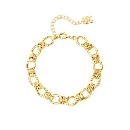 SOFYBJA Dainty 18K Gold Chunky Oval Chain Bracelet for Women Adjustable Link Bracelet Layering Jewelry