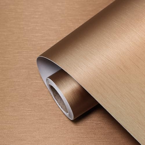 TAPETYLLER Stainless Steel Peel and Stick Wallpaper 15.7"x 118" Brass Stainless Steel Contact Papers Peel and Stick Countertop Self Adhesive Thick Vinyl Waterproof Wallpaper Fridge Kitchen Cabinets