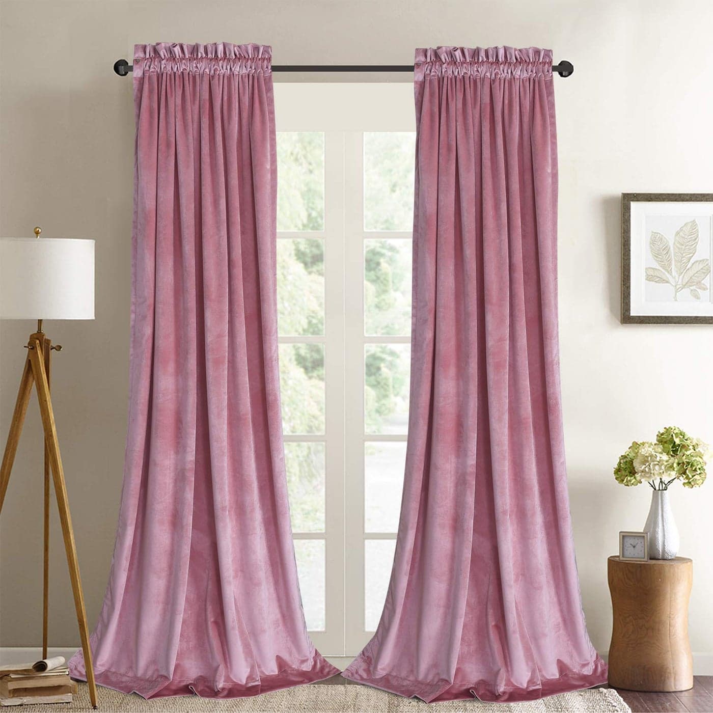 Roslynwood Velvet Curtain Panels Pink Blush Window Luxury Drapes for Bedroom Thermal Insulated Rod Pocket Curtain for Living Room 2 Panels 52 by 84 Inch