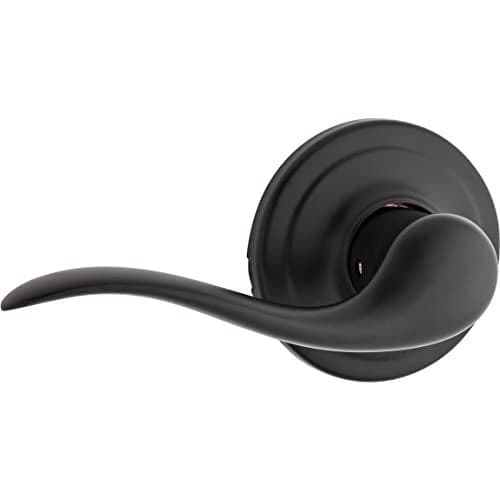 Kwikset Tustin Dummy Door Handle, Single Sided Lever for Closets, French Double Doors, and Pantry, Matte Black Non-Turning Left Handed Interior Push/Pull Lever, with Microban Protection