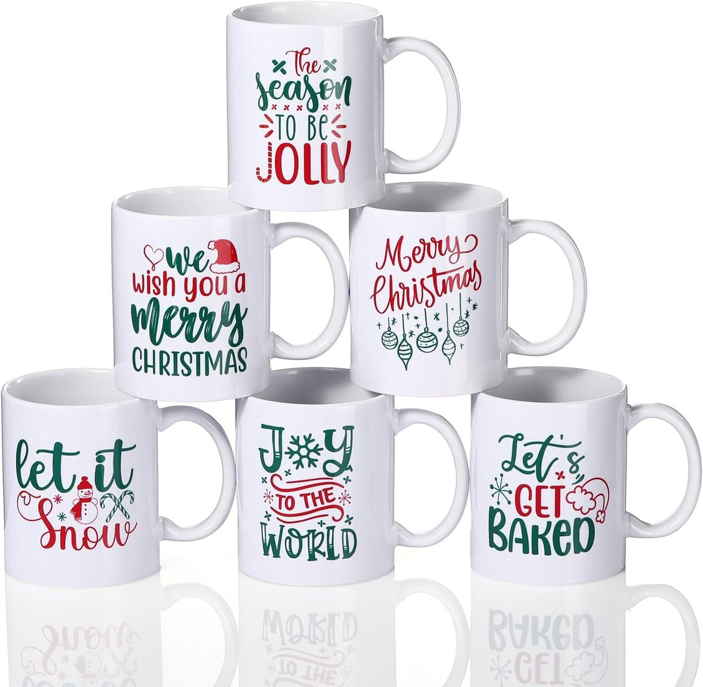 Zubebe Christmas Coffee Mugs Set of 6 11oz Ceramic Coffee Cups Snowman Mugs Cocoa Milk Tea Holiday Mugs Christmas New Year Party Decor Gift for Women Family Friends Colleagues