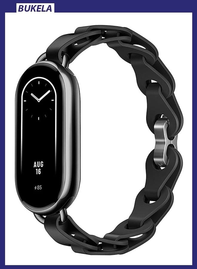 Strap for Xiaomi Mi Band 8/Mi Band 9, Stainless Steel Replacement Strap Watch Wristband, Securely Clasp Design for Xiaomi Mi Fit Band 9/8 Band (Black Hollow)